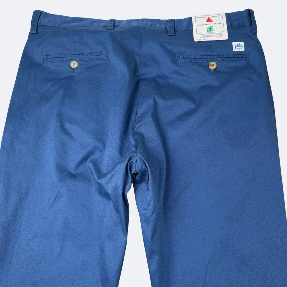 Southern Tide Pants Mens 36 Blue Channel Markers Stretch Chino Nautical Unhemmed